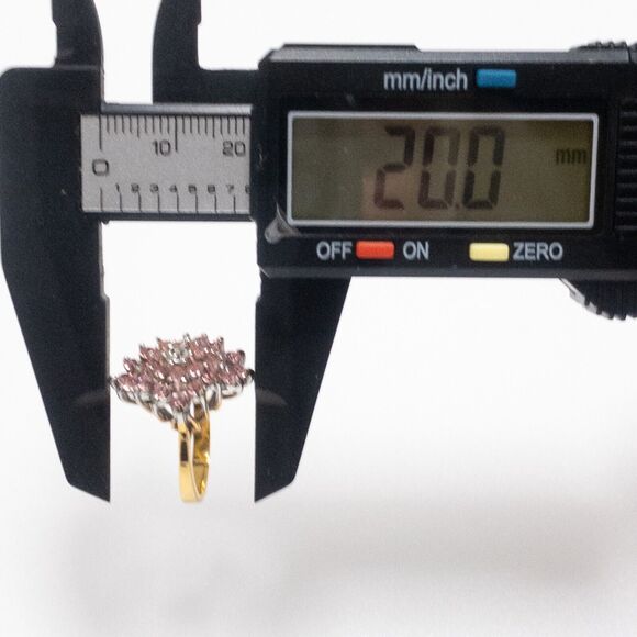 Gold and Silver Tone Ring Pink Clear Glass Cubic Zirconia Cocktail Unmarked SZ 7 - Picture 10 of 13